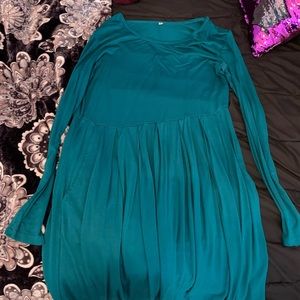 Turquoise long sleeve pocket dress